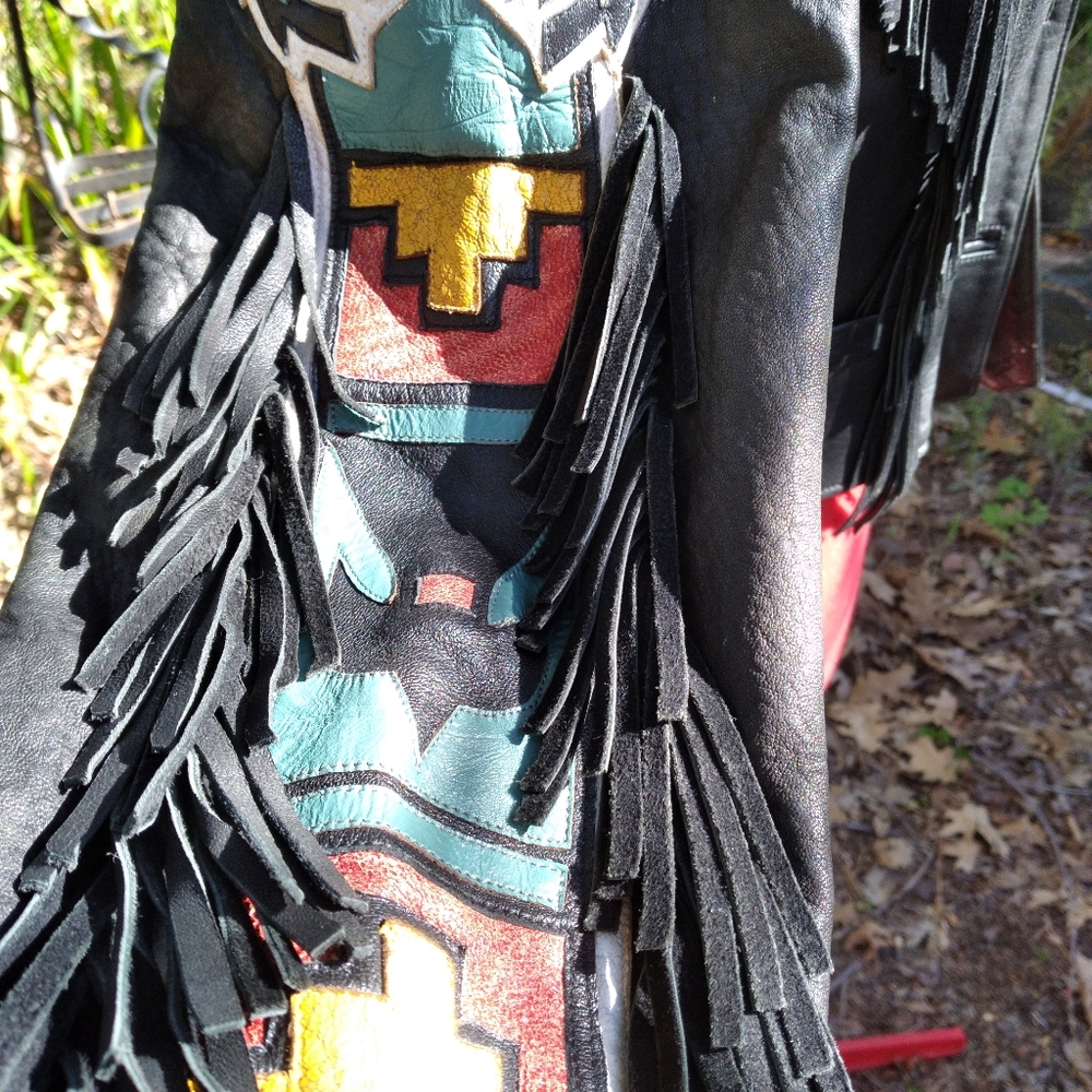 Genuine fringe Leather Wolf motorcycle Jacket - Picture 3 of 6